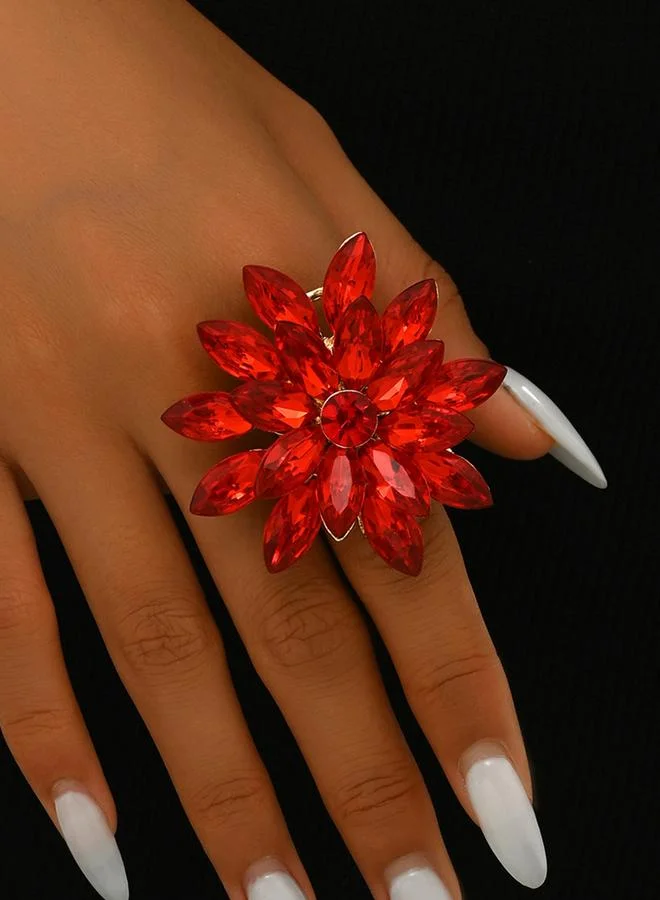 Take Two Take Two Red Flower Statement Ring