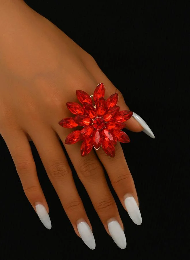 Take Two Take Two Red Flower Statement Ring
