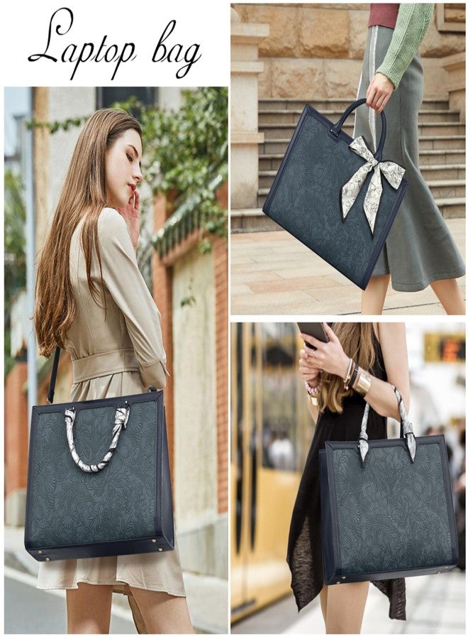 NUBILY Laptop Bag for Women 15.6 Inch Laptop Tote Bag Waterproof Leather Computer Bag Business Lightweight Office Briefcase Large Shoulder Handbag Deep Blue - Image 2