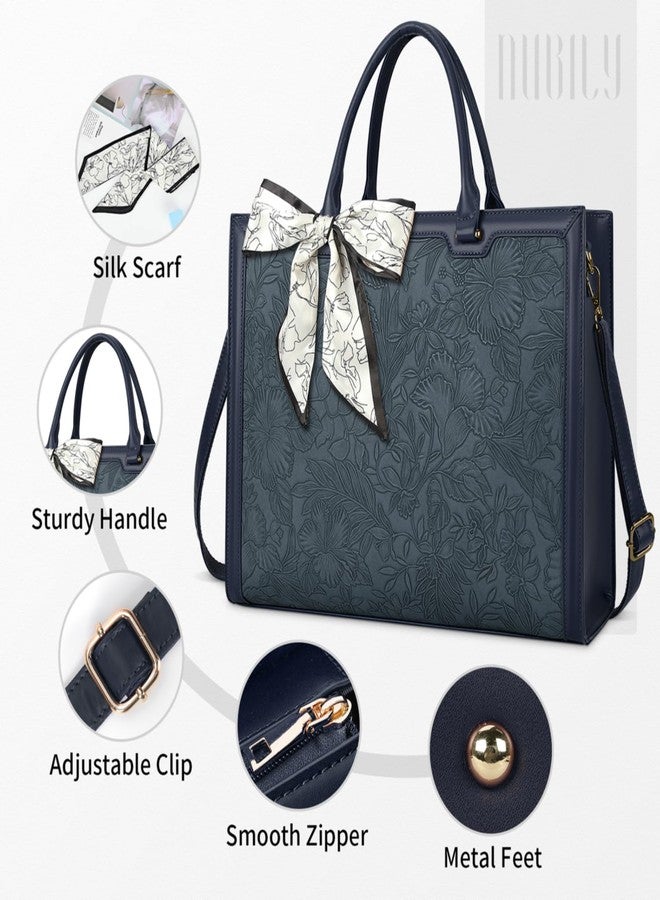 NUBILY Laptop Bag for Women 15.6 Inch Laptop Tote Bag Waterproof Leather Computer Bag Business Lightweight Office Briefcase Large Shoulder Handbag Deep Blue - Image 3