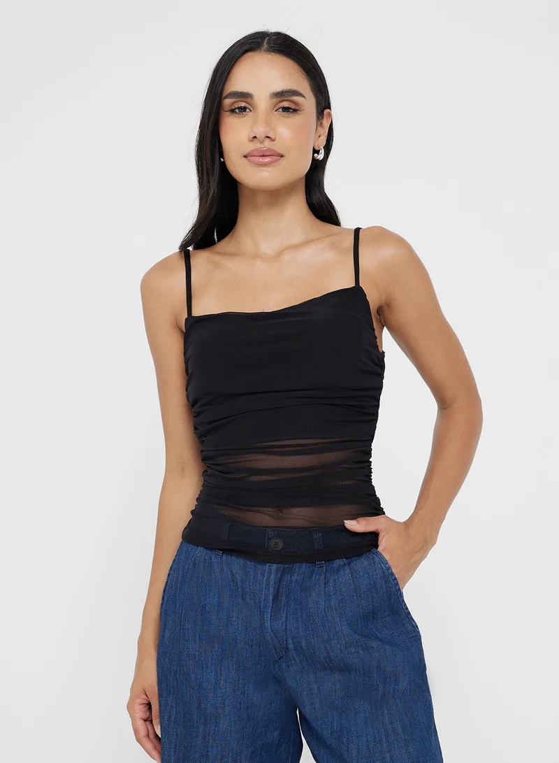 جينجر Mesh Ruched Fitted Cami Top