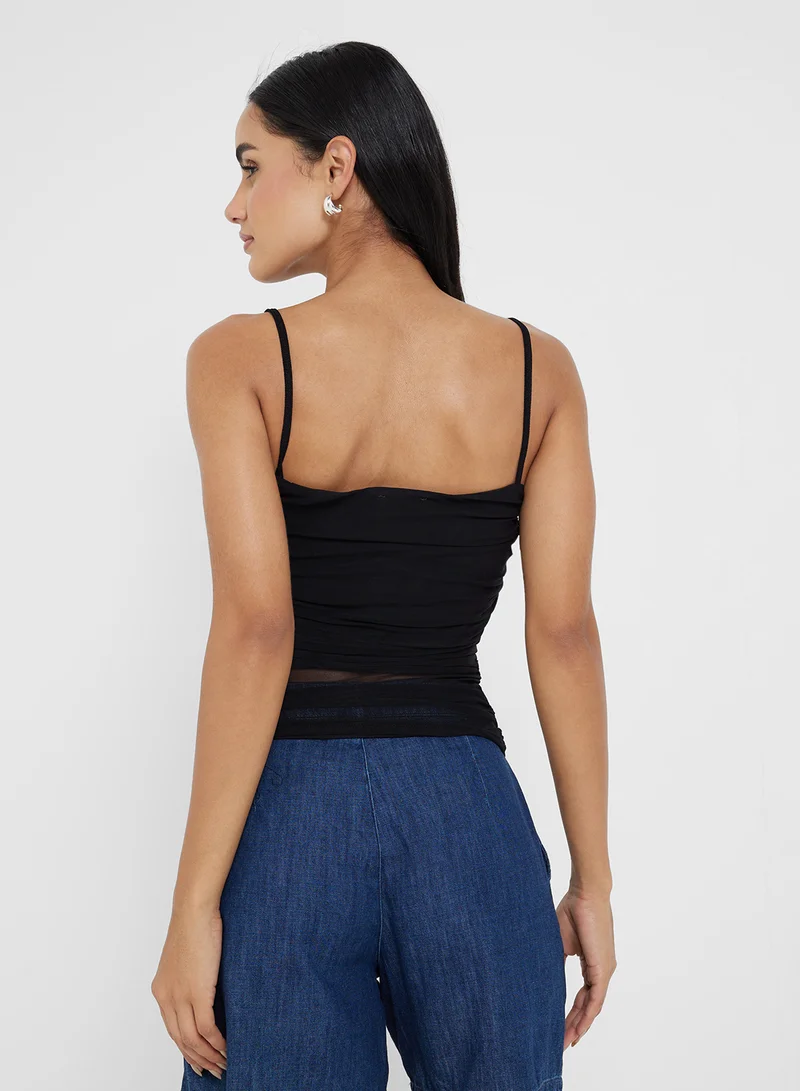 جينجر Mesh Ruched Fitted Cami Top
