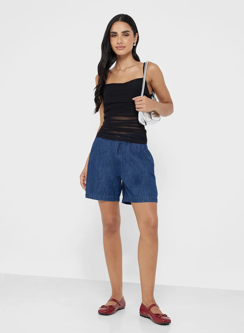 Ginger Mesh Ruched Fitted Cami Top