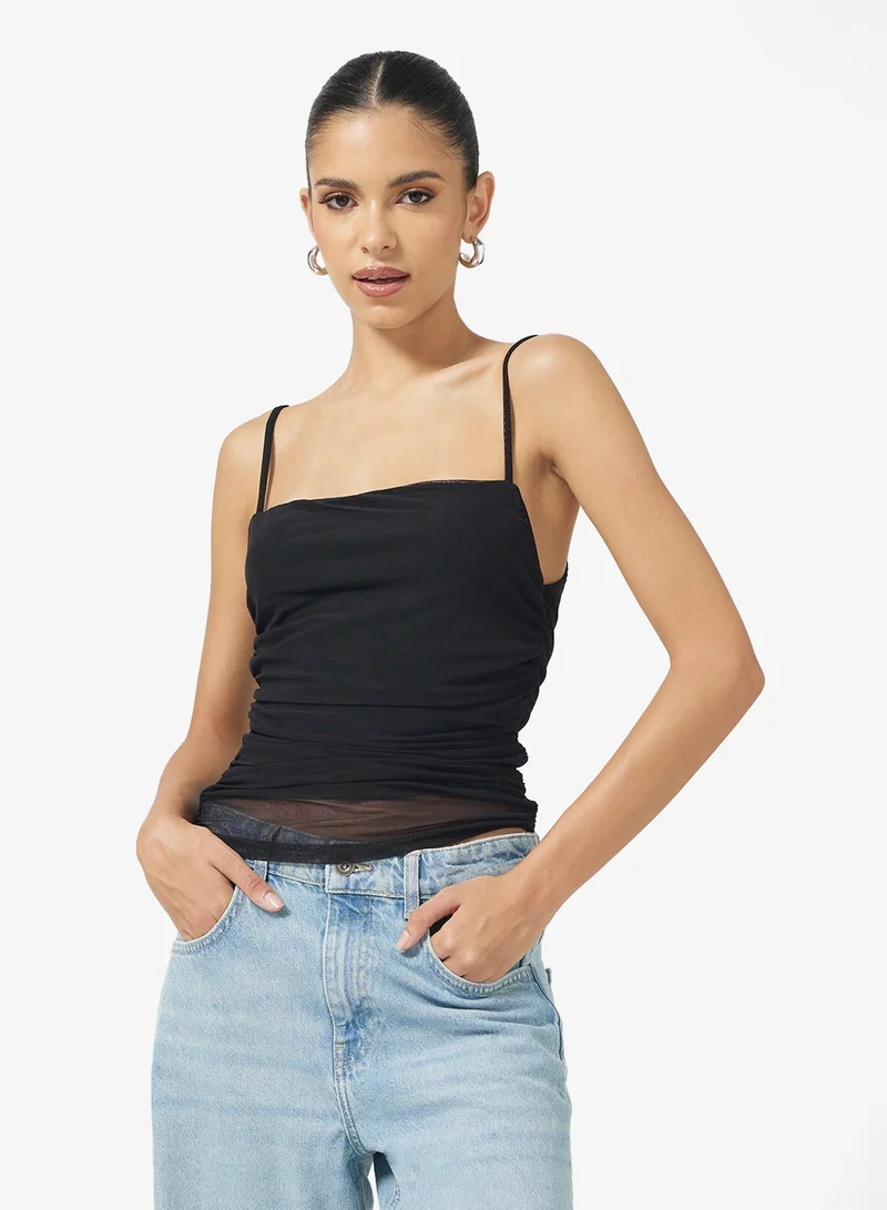 Ginger Mesh Ruched Fitted Cami Top