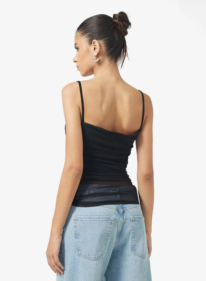 Ginger Mesh Ruched Fitted Cami Top