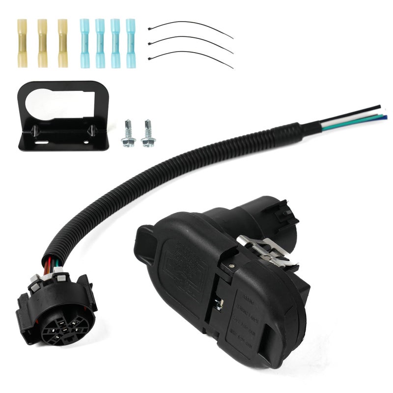 Jetuplusllc 7 Way Trailer Tow Hitch Wiring Plug Receptacle Connector Harness Installation Kit USCAR Multi-Tow Pickups - Image 1