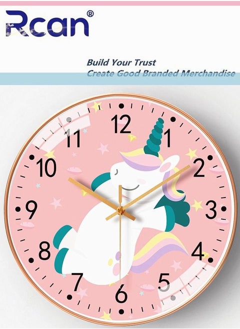 Rcan Children Cute Wall Clock Cartoon Number Creative Art Home Decoration Alarm Clock Boy Girl , Pink 8 Inch