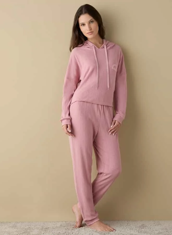 Splash FAV Waffle Textured Long Sleeves Hoodie with Elasticated Joggers Set