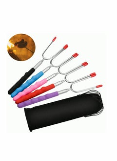 Barbecue Fork Kit, Stainless Steel Telescopic, Roasting Sticks 33 Inch Telescoping Fire Pit Forks for BBQ Hot Dog