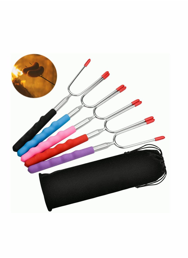 SYOSI - Barbecue Fork Kit, Stainless Steel Telescopic, Roasting Sticks 33 Inch Telescoping Fire Pit Forks for BBQ Hot Dog - Image 1