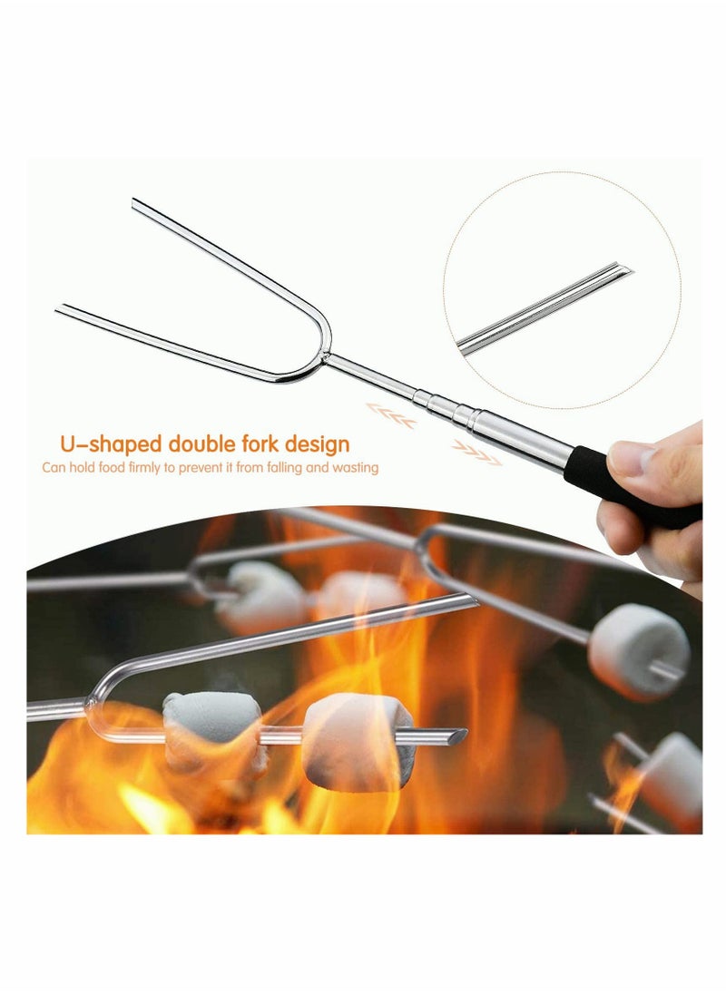 SYOSI - Barbecue Fork Kit, Stainless Steel Telescopic, Roasting Sticks 33 Inch Telescoping Fire Pit Forks for BBQ Hot Dog - Image 1