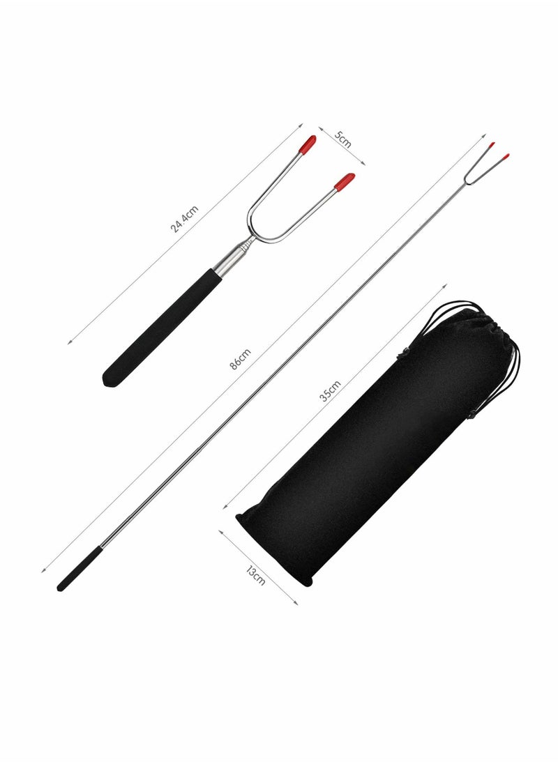 SYOSI - Barbecue Fork Kit, Stainless Steel Telescopic, Roasting Sticks 33 Inch Telescoping Fire Pit Forks for BBQ Hot Dog - Image 1