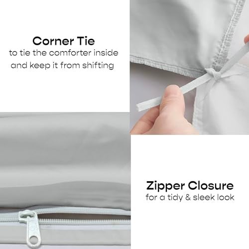 SleepyCat Sateen Duvet Cover | 100% Cotton | 300TC Sateen Weave with Corner Ties & Zipper Closure | Oeko-TEX & AZO Free - Denim (Single Size, 90x60 Inches) - Image 4