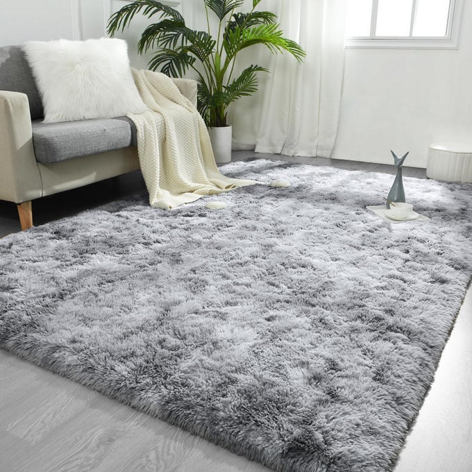 LARGE AREA RUGS FOR LIVING ROOM 4X6 FEET TIEDYED LIGHT GREY SHAGGY RUG FLUFFY THROW CARPETS ULTRA SOFT PLUSH MODERN INDOOR FUZZY RUGS FOR BEDROOM GIRLS KIDS NURSERY ROOM DORM HOME DECOR