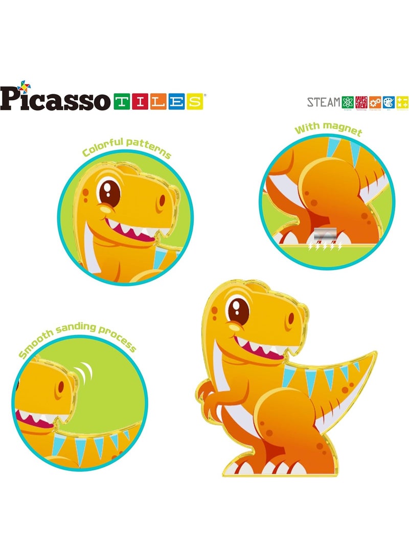 PicassoTiles أشكال الديناصورات المغناطيسية من بيكاسو تايلز 8 قطع | متوافقة مع بلاط المغناطيس | كتل بناء | ألعاب STEM | مجموعة ألعاب تعليمية | كتل تكديس | مجموعة بناء للأطفال لتطوير الدماغ - Image 2