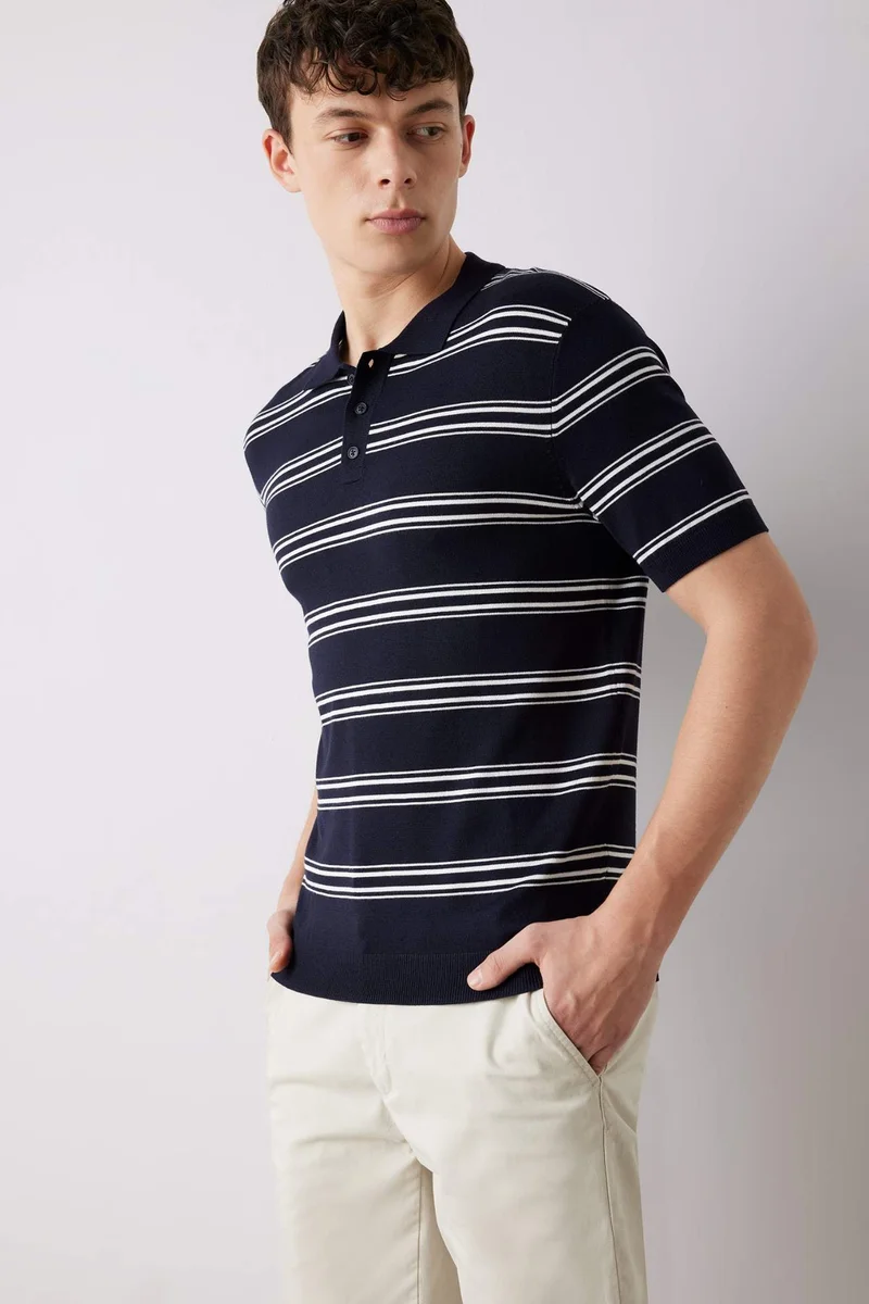ديفاكتو Regular Fit Polo Collar Knitwear Short Sleeve Polo T-Shirt