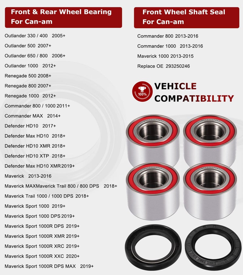 Camoo 4 Wheel Bearings Kit & UTV Front Shaft Seals for Can-Am Outlander/Commander/Maverick - Image 2