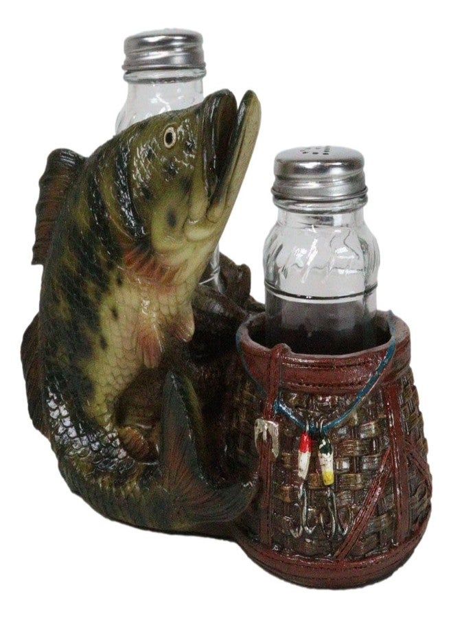 Ebros Gift Nautical Marine Fisherman Sea Bass Fishing With Tackle Box Wicker Saddle Bags Salt and Pepper Shakers Holder Figurine Set for Rustic Cabin Lodge Restaurant Bar Kitchen Decor - Image 3