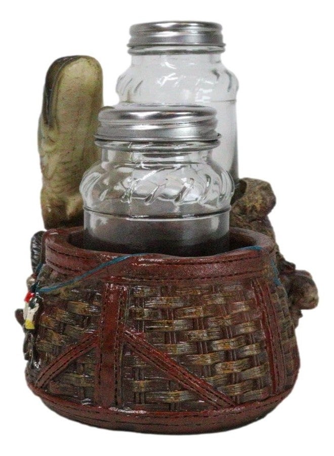 Ebros Gift Nautical Marine Fisherman Sea Bass Fishing With Tackle Box Wicker Saddle Bags Salt and Pepper Shakers Holder Figurine Set for Rustic Cabin Lodge Restaurant Bar Kitchen Decor - Image 4
