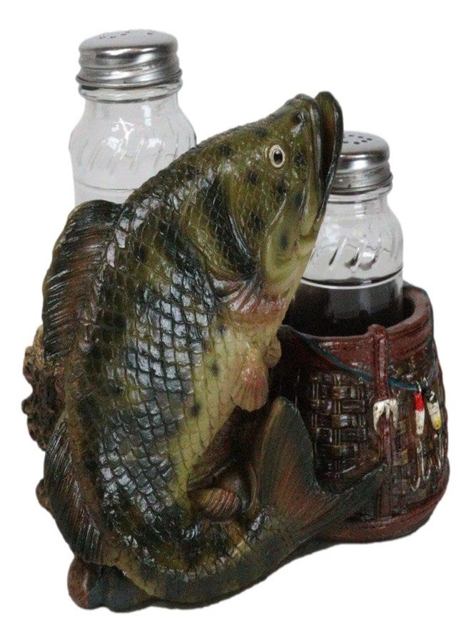 Ebros Gift Nautical Marine Fisherman Sea Bass Fishing With Tackle Box Wicker Saddle Bags Salt and Pepper Shakers Holder Figurine Set for Rustic Cabin Lodge Restaurant Bar Kitchen Decor - Image 5