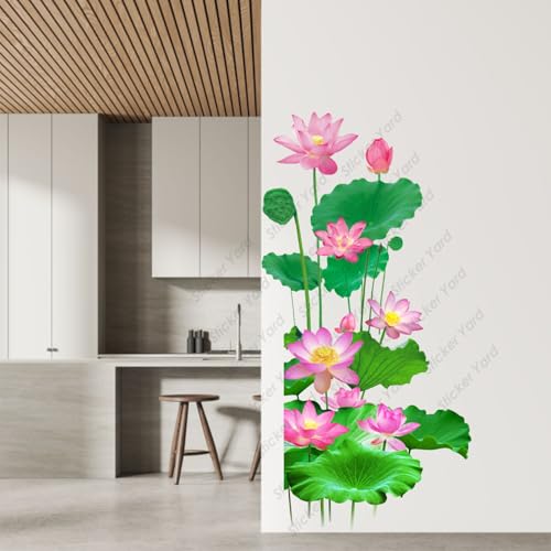 Sticker Yard PVC Vinyl Leaves & Lotus Floral Self-Adhesive Wall Sticker for Home Decor/Decoration - Living Room, Bedroom, Kids Room (Multicolor,Size 44X83CM) - Image 2
