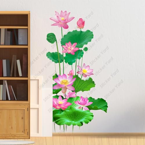 Sticker Yard PVC Vinyl Leaves & Lotus Floral Self-Adhesive Wall Sticker for Home Decor/Decoration - Living Room, Bedroom, Kids Room (Multicolor,Size 44X83CM) - Image 1