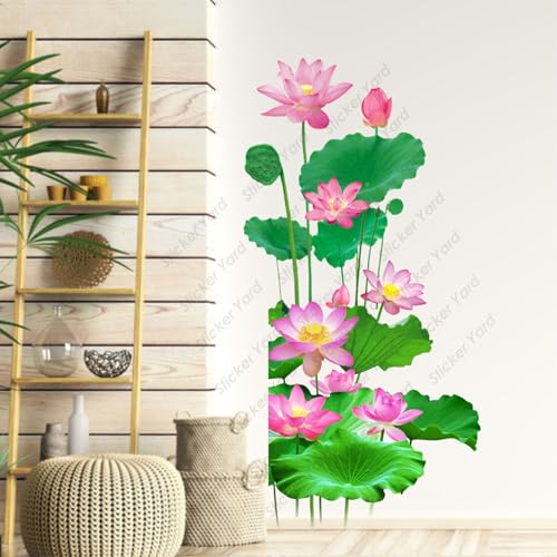 Sticker Yard PVC Vinyl Leaves & Lotus Floral Self-Adhesive Wall Sticker for Home Decor/Decoration - Living Room, Bedroom, Kids Room (Multicolor,Size 44X83CM) - Image 3