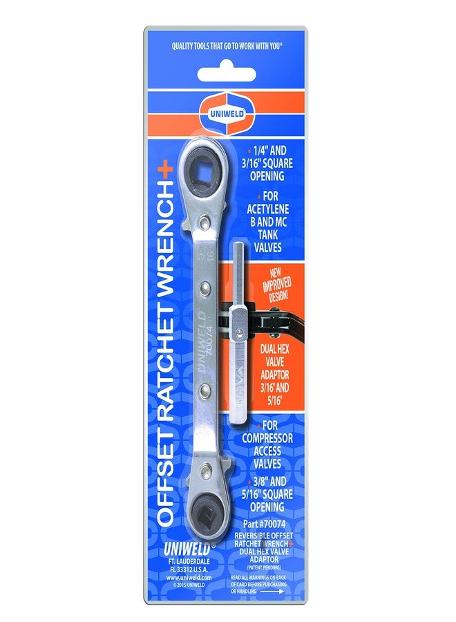 Uniweld 70074 Offset Ratchet (3/16,1/4,5/16,3/8) with DHVA Dual Hex Wrench Adapter - Image 1