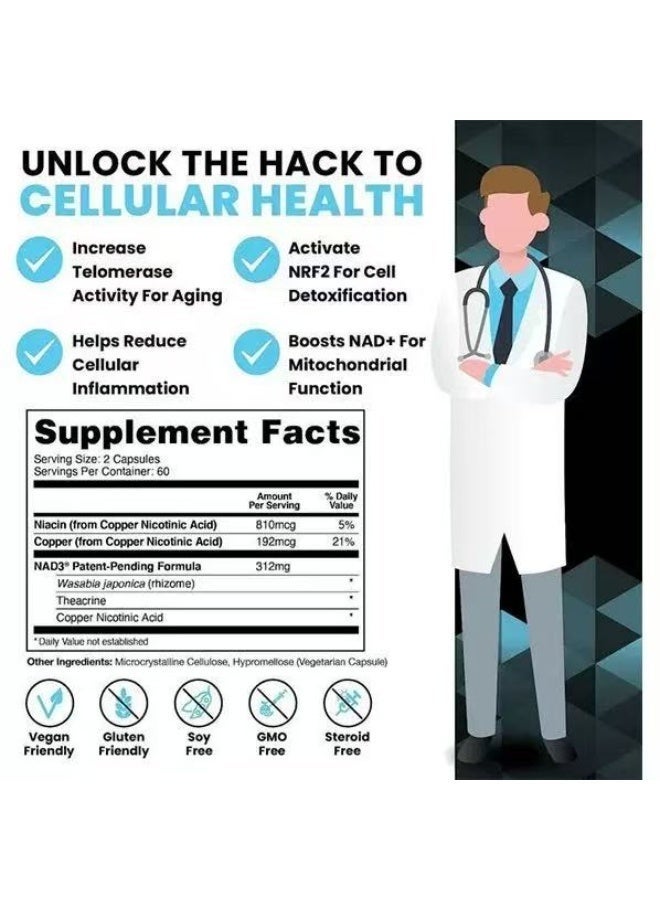 NAD HPN Supplements NAD Booster Value Size 2 Month Supply Clinically Proven Independently Tested Metabolic Repair 312 mg per Serving 120 Capsules - Image 3