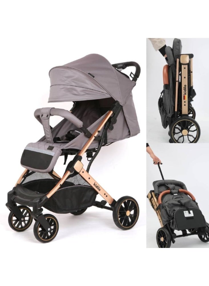 كيديليو عربة أطفال كيديلو K10G - قابلة للتحويل والطي بشكل مريح بيد واحدة، حزام أمان من 5 نقاط (رمادي) - Image 1