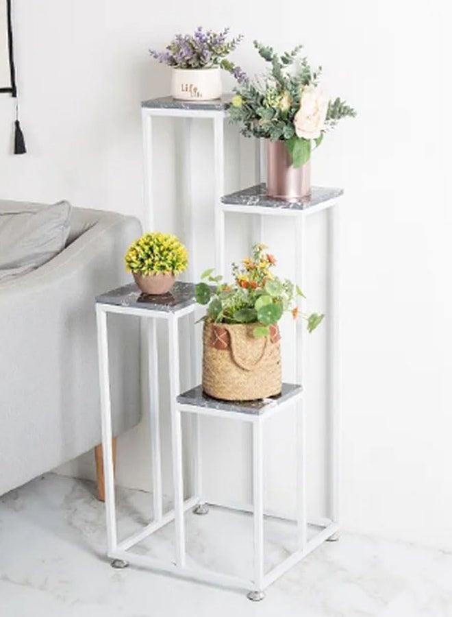 HOME TASTE Hometaste Stylish Iron Plant Stand Elegant Outdoor And Indoor Flower Pot Holder - Decorative Metal Display Rack - Durable And Versatile Plant Stand For Home,Garden Decor (White Frame + Black Marble)