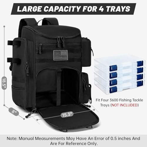 WELIDAY 40L Fishing Backpack Water Resistant Fishing Tackle Bag with 2 Rod Holders Tackle Storage Bag for AnglersBlackBag Only - Image 3