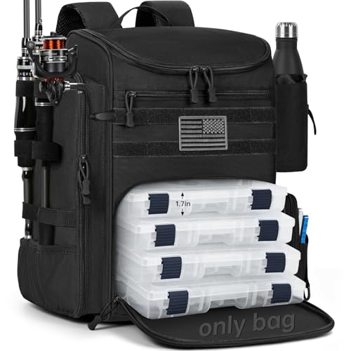 WELIDAY 40L Fishing Backpack Water Resistant Fishing Tackle Bag with 2 Rod Holders Tackle Storage Bag for AnglersBlackBag Only - Image 1