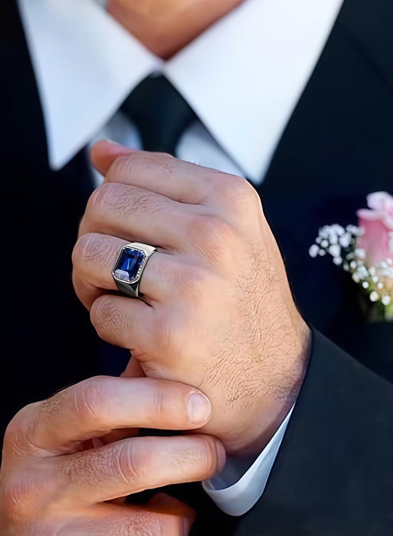 خاتم رجالي من الأحجار الكريمة وخاتم الزركون، خاتم خطوبة كلاسيكي من الأحجار الكريمة، خاتم إبهام فاخر للأب والرجل كهدايا - Image 2