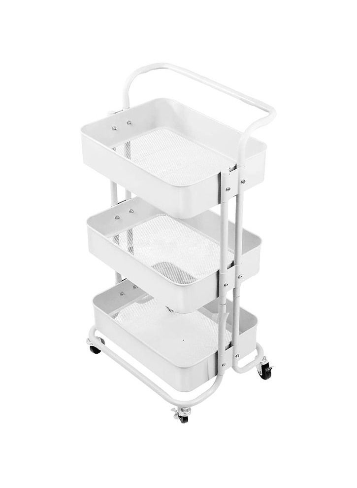 رومان جيفتس عربة تخزين بعجلات من 3 طبقات بعجلات لون أبيض لؤلؤي 43.5x33x87 سم - Image 1