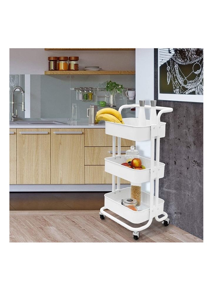 رومان جيفتس عربة تخزين بعجلات من 3 طبقات بعجلات لون أبيض لؤلؤي 43.5x33x87 سم - Image 4