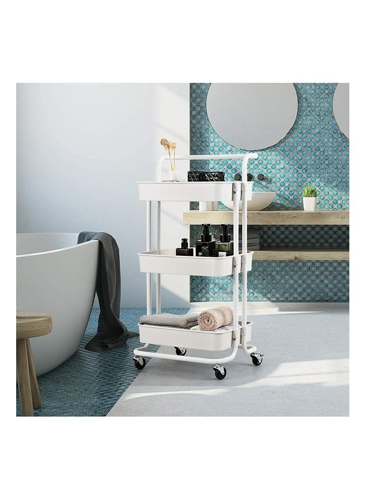 رومان جيفتس عربة تخزين بعجلات من 3 طبقات بعجلات لون أبيض لؤلؤي 43.5x33x87 سم - Image 3