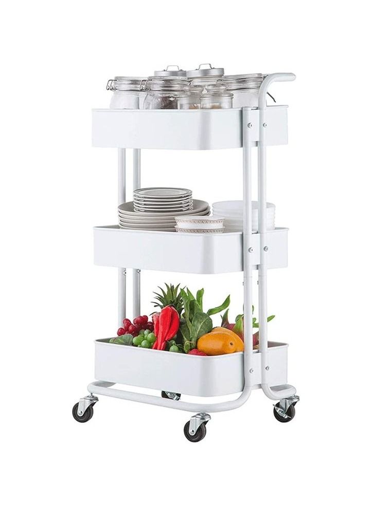 رومان جيفتس عربة تخزين بعجلات من 3 طبقات بعجلات لون أبيض لؤلؤي 43.5x33x87 سم - Image 2