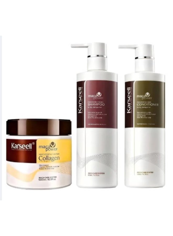 Karseell Dry Damaged Hair Repair Set Shampoo, Conditioner and Mask 500ml Each - Image 1