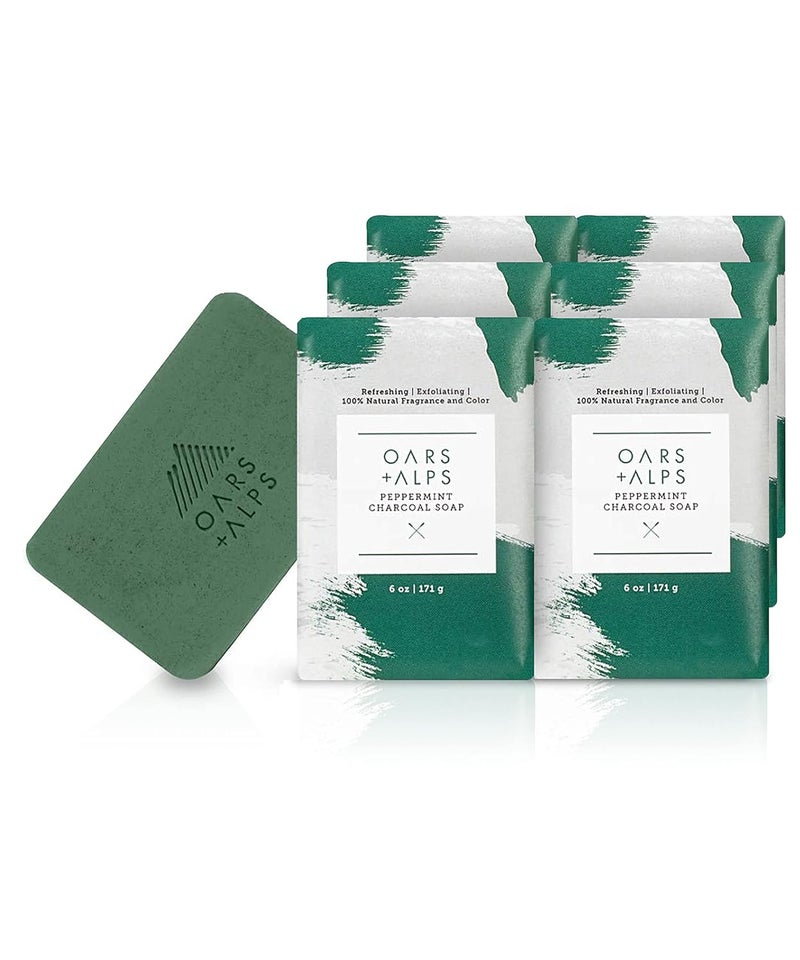 Oars  Alps Peppermint Charcoal Exfoliating Mens Bar Soap Dermatologist Tested and Made with Clean Ingredients Travel Size 6 Pack 6 Oz Each