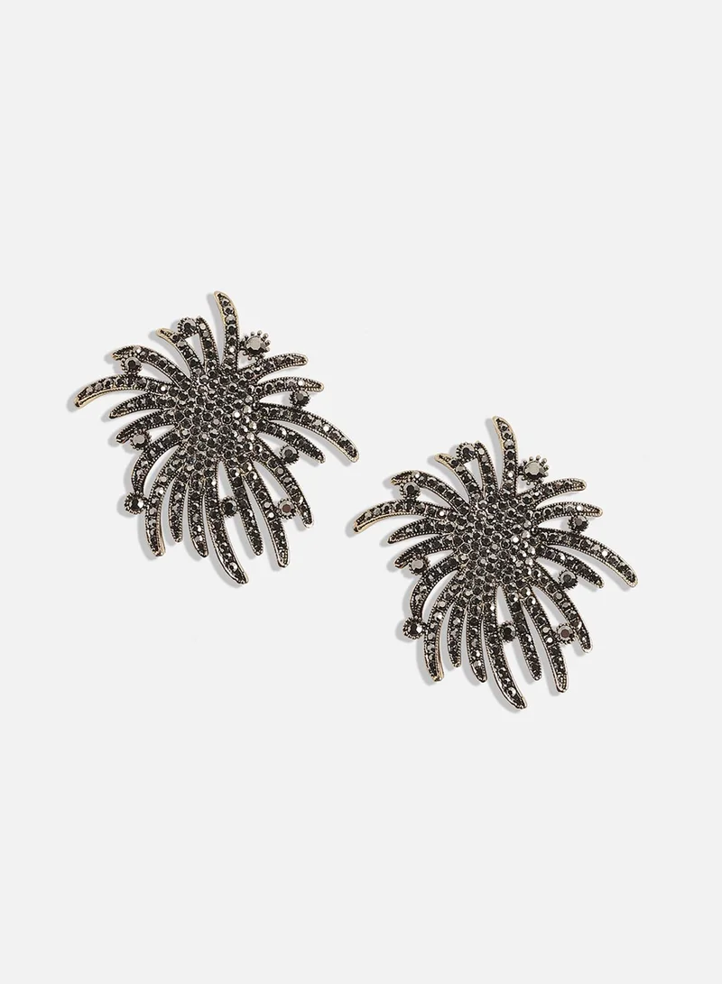 سوهي أقراط كريستال على شكل زهرة برية متدلية - فضية داكنة