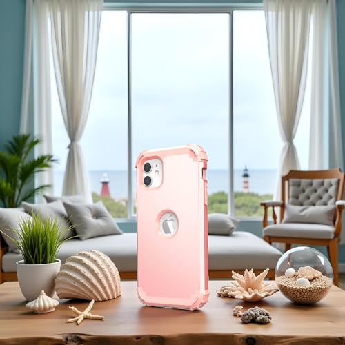 IDweel for iPhone 11 Case with Screen Protector(Tempered Glass), Hybrid 3 in 1 Shockproof Slim Fit Heavy Duty Protection Hard PC Cover Soft Silicone Bumper Full Body Case,Rose Gold - Image 3