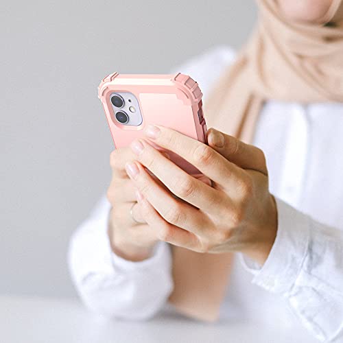 IDweel for iPhone 11 Case with Screen Protector(Tempered Glass), Hybrid 3 in 1 Shockproof Slim Fit Heavy Duty Protection Hard PC Cover Soft Silicone Bumper Full Body Case,Rose Gold - Image 4