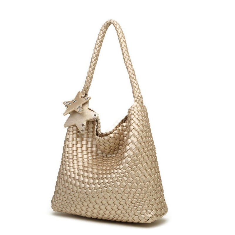 French Retro Niche Design Woven Bag Large Capacity Tote Bag Casual Lazy Style Shoulder Armpit Bag Bucket Bag - Image 2