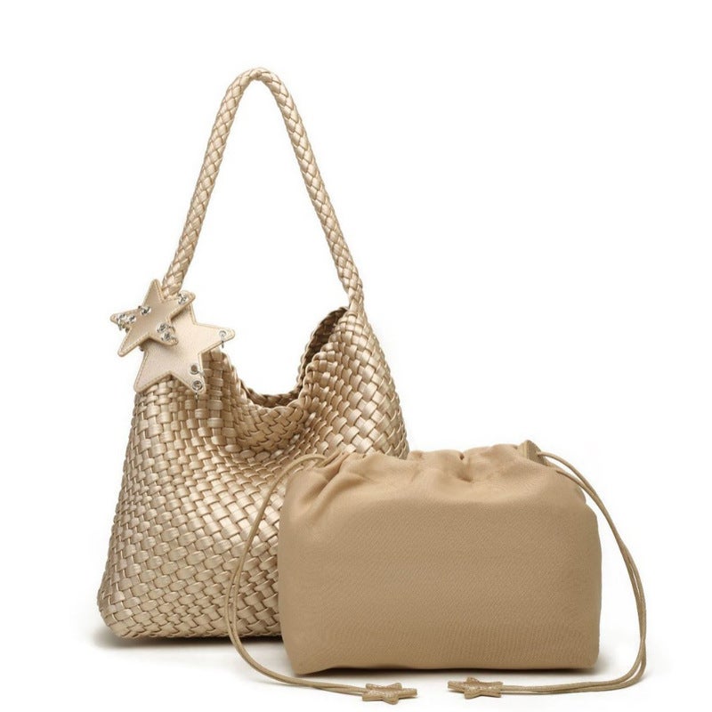 French Retro Niche Design Woven Bag Large Capacity Tote Bag Casual Lazy Style Shoulder Armpit Bag Bucket Bag - Image 3