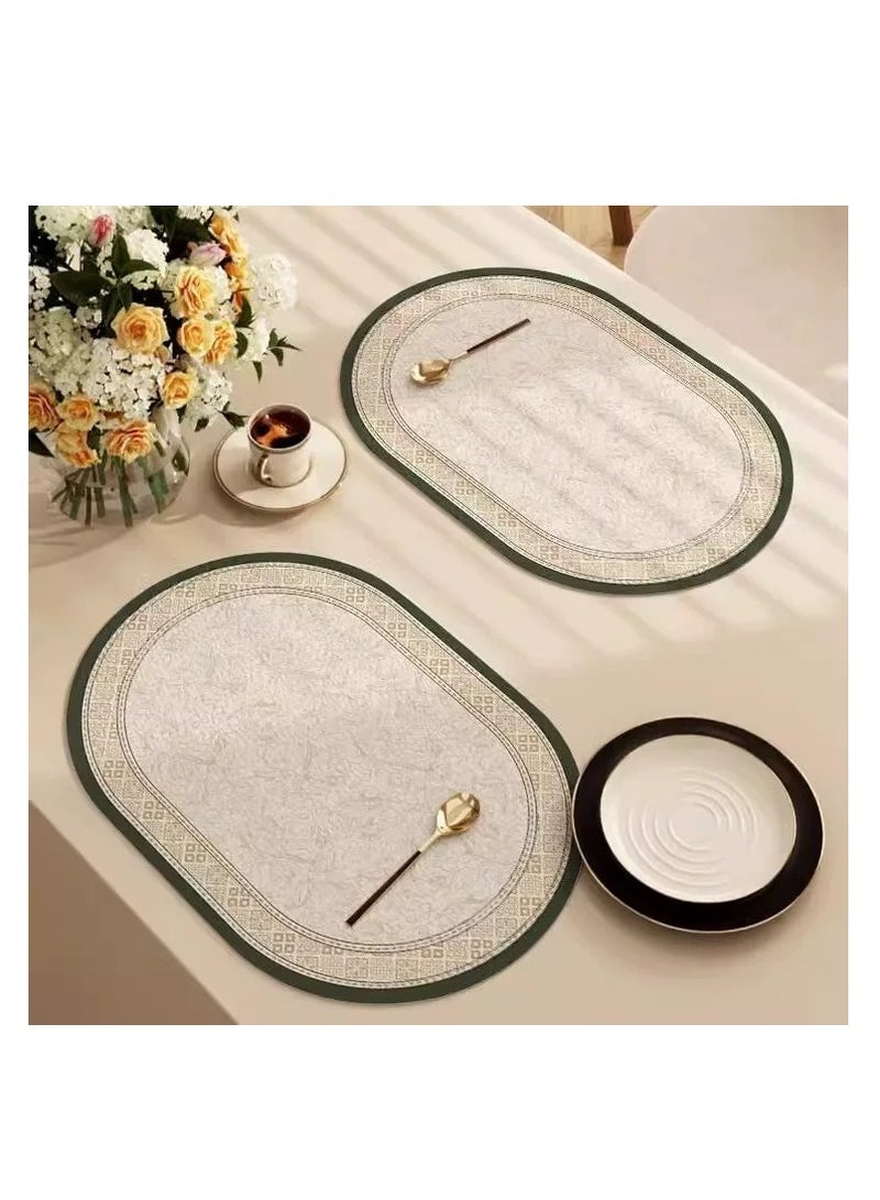 New leather western-style table mat, oval shaped, light luxury, high-end leather table mat, no wash, waterproof, oil resistant, household tableware, dining plates, bowl mats - Image 1