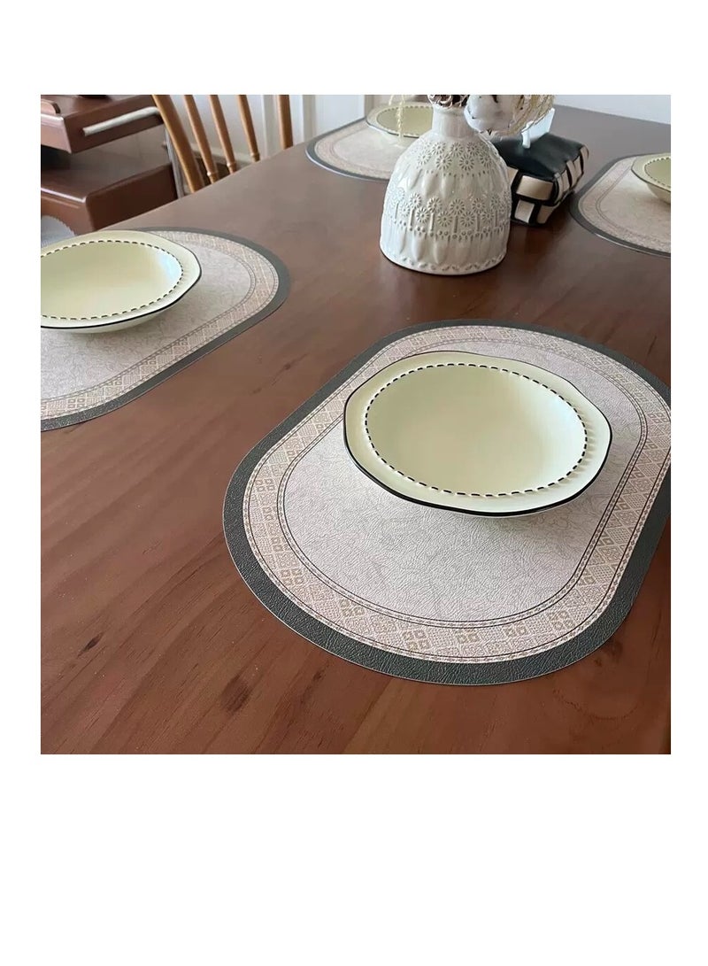 New leather western-style table mat, oval shaped, light luxury, high-end leather table mat, no wash, waterproof, oil resistant, household tableware, dining plates, bowl mats - Image 2
