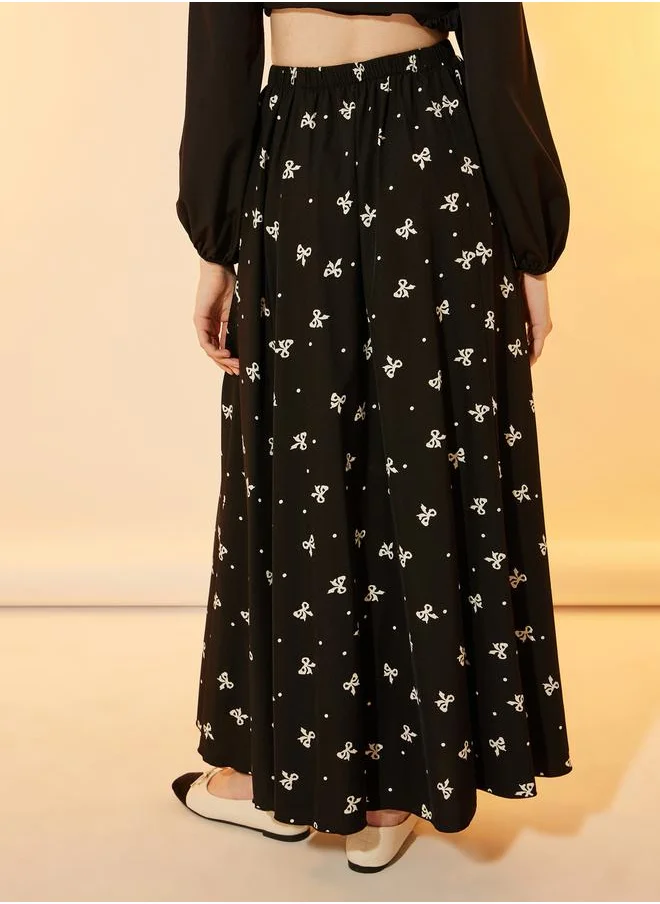 ستايلي All Over Bow Print A-Line Maxi Skirt