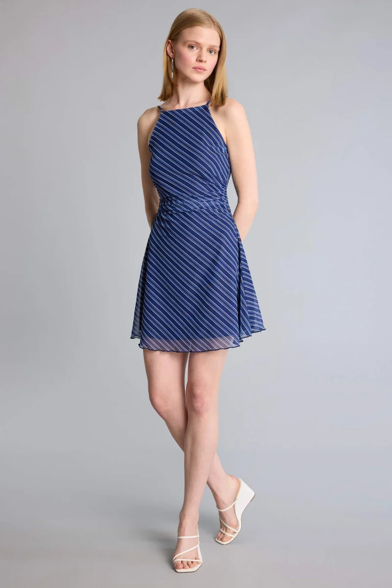 DeFacto Halter Collar Floral Tulle Mini Dress