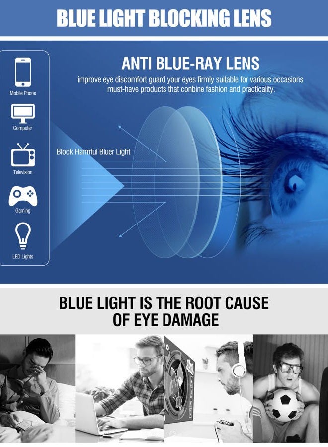DUCO Retro Square Blue Light Glasses For Men Blue Ray Blocking Glasses Computer Gaming Glasses Nylon Lens Acetate Frame Blue 8302 - Image 4